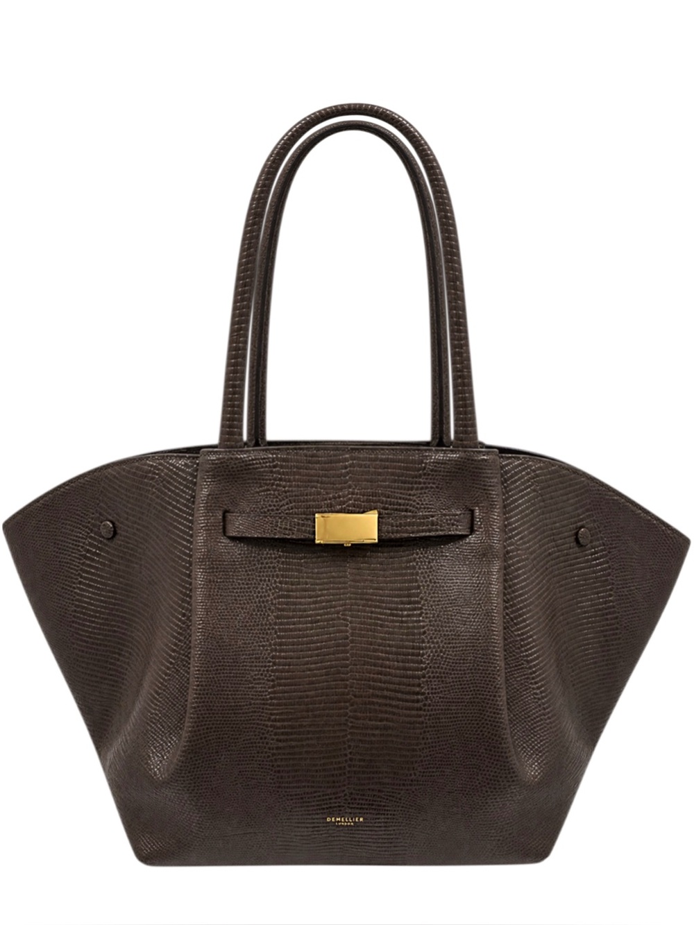 DEMELLIER LONDON Mahagony Brown Snakeskin Oversized Tote with Gold Plated Buckle